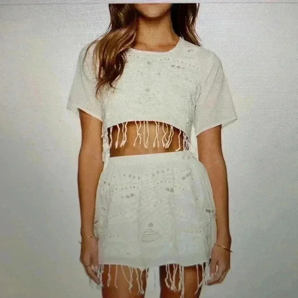 Raga Womens White Mini Nomad embosed appliqué miniskirt small NEW - Picture 13 of 13